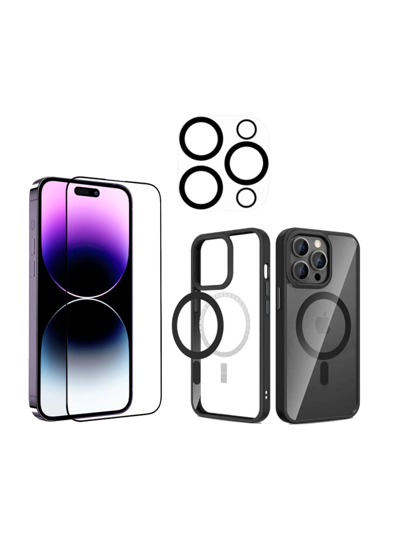 DIGI CORE - 3 Pack Full Coverage iPhone 14 Pro Magsafe Case With Camera Lens For iPhone 14 Pro Screen Protector 6.1 Inch Easy Installation Kit Auto Alignment 9H Hard 99.99% HD Clear Bubble Free - Image 1
