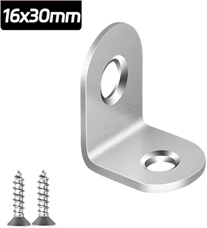 Stainless Steel L Corner Brackets 50pcs Right Angle Brace Set With Screws 16x30mm - Image 3