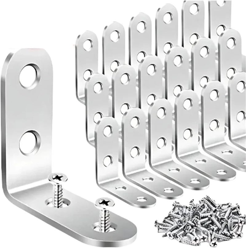Stainless Steel L Corner Brackets 50pcs Right Angle Brace Set With Screws 16x30mm - Image 1