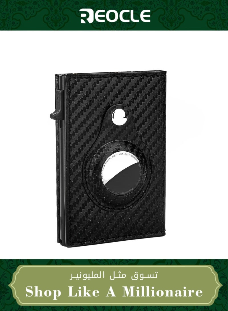 REOCLE Credit Card Wallet Credit Card Holder RFID Wallet Minimalist Card Holder with AirTag Sleeve Anti-Lost Slim Leather AirTag Wallet - Image 1