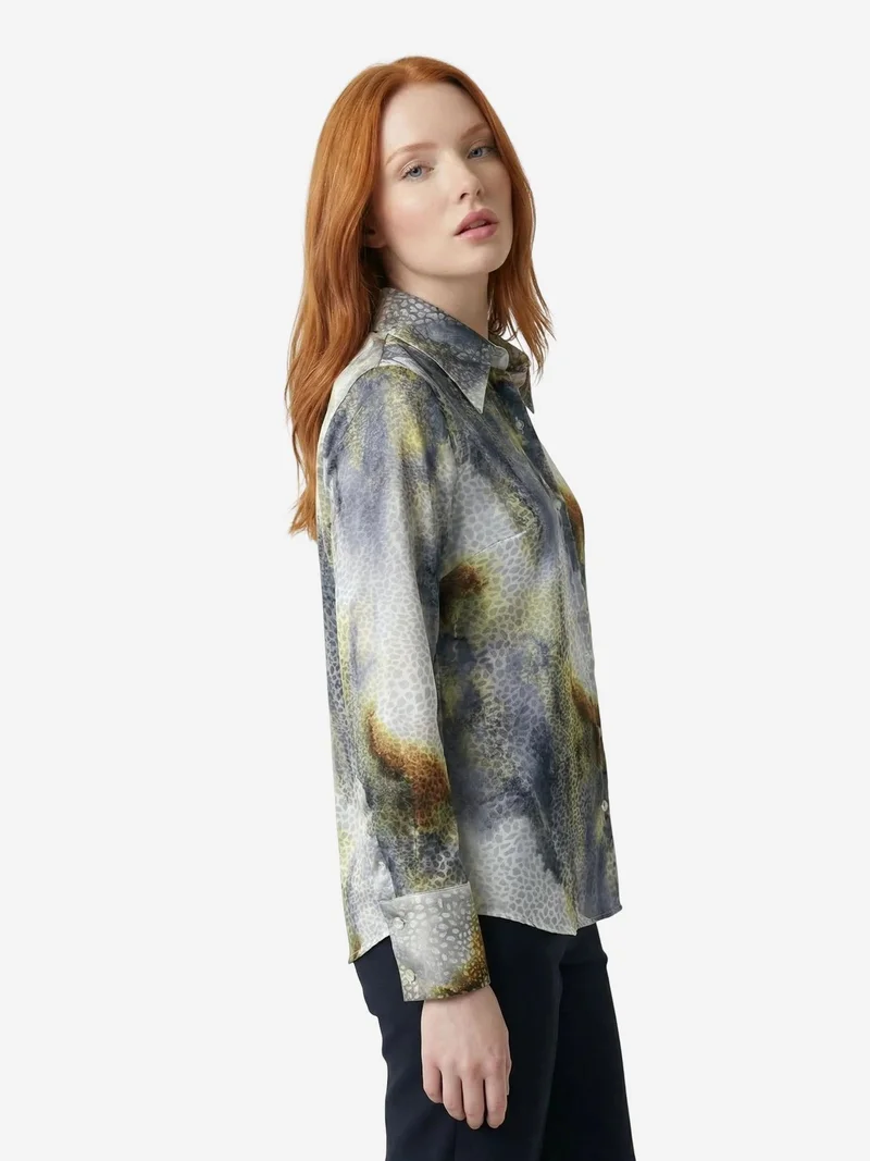 My Fashion Grey MY FASHION Abstract Print Buttoned Long Sleeve Shirt for Women | Best Price UAE