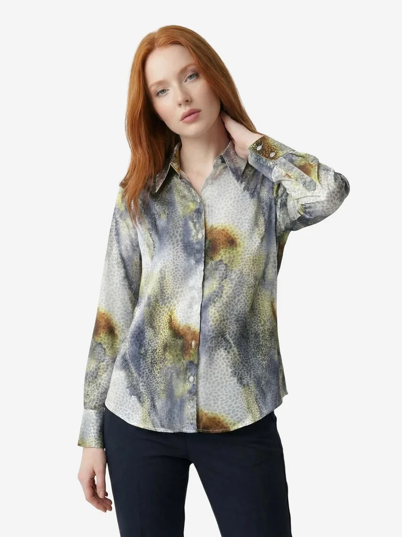 My Fashion Grey MY FASHION Abstract Print Buttoned Long Sleeve Shirt for Women | Best Price UAE