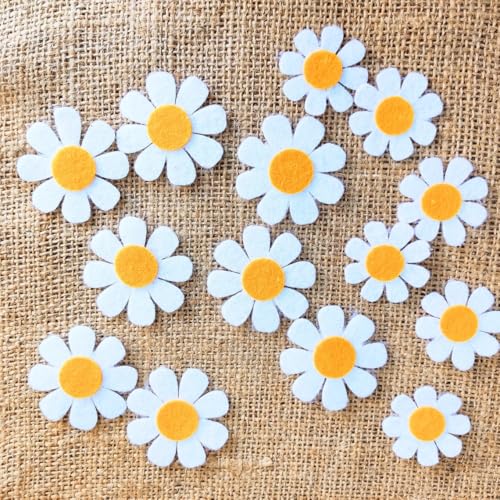 Haoser Pack of 25 Felt Daisy Embellishments – Die Cut Flowers for Scrapbooking, Quiet Books, DIY Crafts – Felt Daisies in 2 Sizes (1.4X2 Inch) - Image 1