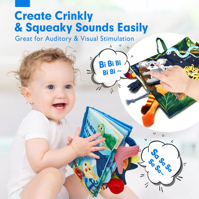 hahaland Baby Toys 0-6 Months - Crinkle Books for Babies 2-Pack, Soft Cloth Sensory Touch Feel Baby Book 6-12 Months, Infant Tummy Time Toys 3 Month Newborn Baby Boys Gifts Christmas Stocking Stuffers - Image 5