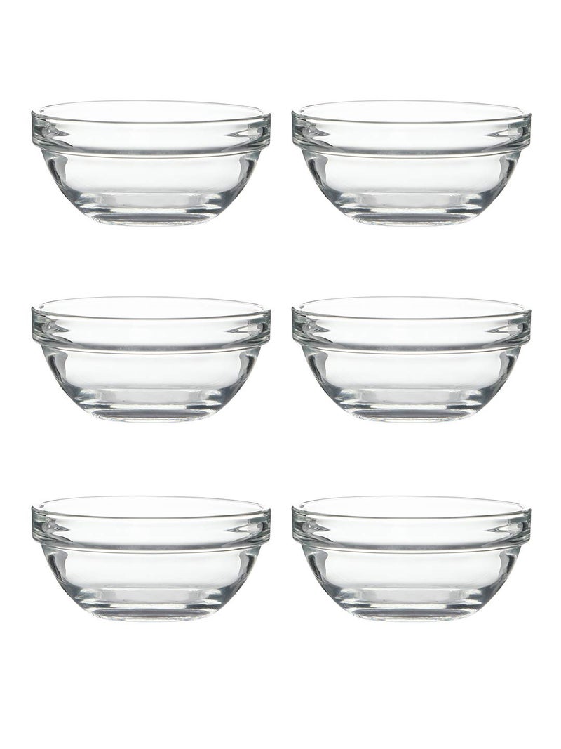Luminarc Glass Tempered Solid Stackable Bowl (10 Cm, Transparent)- 6 Piece, 240 ML - Image 1