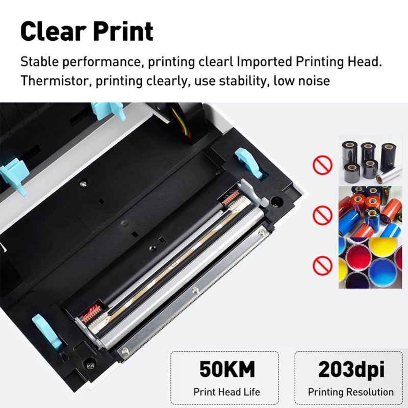 Thermal Shipping Label Printer: 160mm/s Print Speed 203dpi Resolution - Wide Platform & System Compatibility Wireless BT USB Connectivity Label Maker for Small Business Home Office Retail Shipping - Image 2