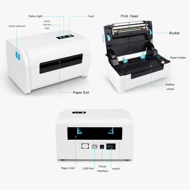 Thermal Shipping Label Printer: 160mm/s Print Speed 203dpi Resolution - Wide Platform & System Compatibility Wireless BT USB Connectivity Label Maker for Small Business Home Office Retail Shipping - Image 3