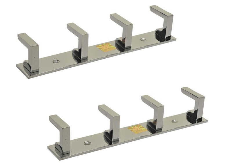 Webelkart JaipurCrafts Classic Glossy 4 Pin Bathroom Cloth Hooks Hanger Door Wall Robe Hooks Rail for Hanging KeysClothesTowel Steel Hook Pack of 2 - Image 1
