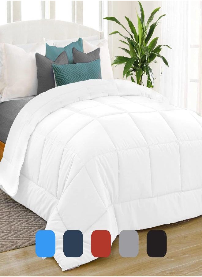 Equinox International Equinox Two Way Reversible Comforter Queen Size - Duvet Insert - Quilted Down Alternative Comforter - Thick Comforter with Corner Tabs- Box Stitched 100% Microfiber Comforter (Queen, White) 