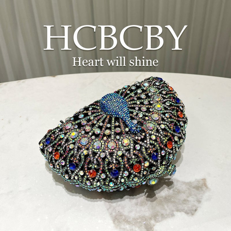 Black Peacock Open Screen Diamond Handbag Evening Bag Banquet Luxury Full Diamond Bag Clutch - Image 5
