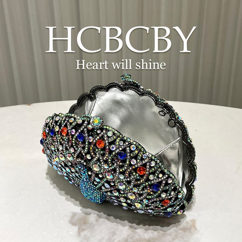 Black Peacock Open Screen Diamond Handbag Evening Bag Banquet Luxury Full Diamond Bag Clutch - Image 4