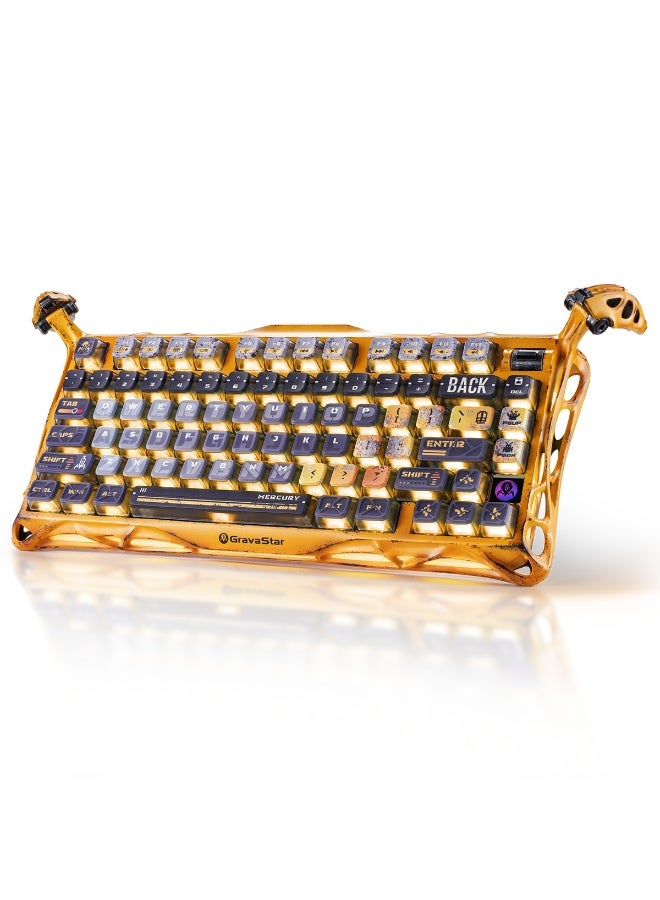 جرافا ستار لوحة مفاتيح الألعاب اللاسلكية Mercury K1 Pro، لوحة مفاتيح ميكانيكية بنسبة 75%، تصميم يدوي متآكل من المعركة، إطار من سبائك الألمنيوم، متينة وجمالية فريدة، صفراء - Image 5
