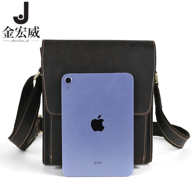 Crazy Horse Leather Retro Shoulder Messenger Bag Personality Flap Messenger Bag First Layer Cowhide Crossbody Bag For Men - Image 3