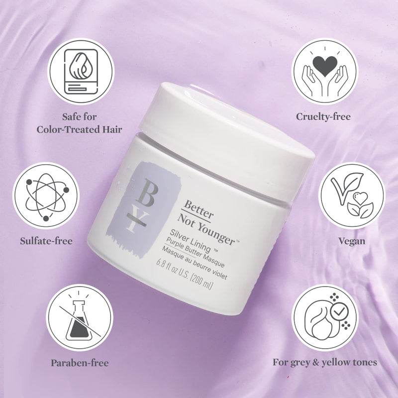 Better Not Younger Silver Lining Purple Hair Mask for Women 40+ â€“ Deep Conditioning Treatment for Gray, Silver & Blonde Hair - Butter Mask with Plant-Based Oils â€“ Hydrates & Neutralizes Brassiness - Image 5