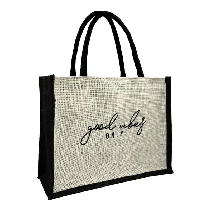 JUTEKA quote printed Jute Bag for Lunch, Office, Grocery, Picnic, Tiffin, Shopping Hand Bag with padded cotton handles… - Image 1