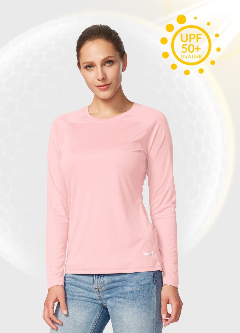 baleaf Women's UPF 50+ Long Sleeve Rash Guard Swim Shirts SPF Quick Dry Lightweight T-Shirt Outdoor Hiking Runing Seashell Pink Size M - Image 3