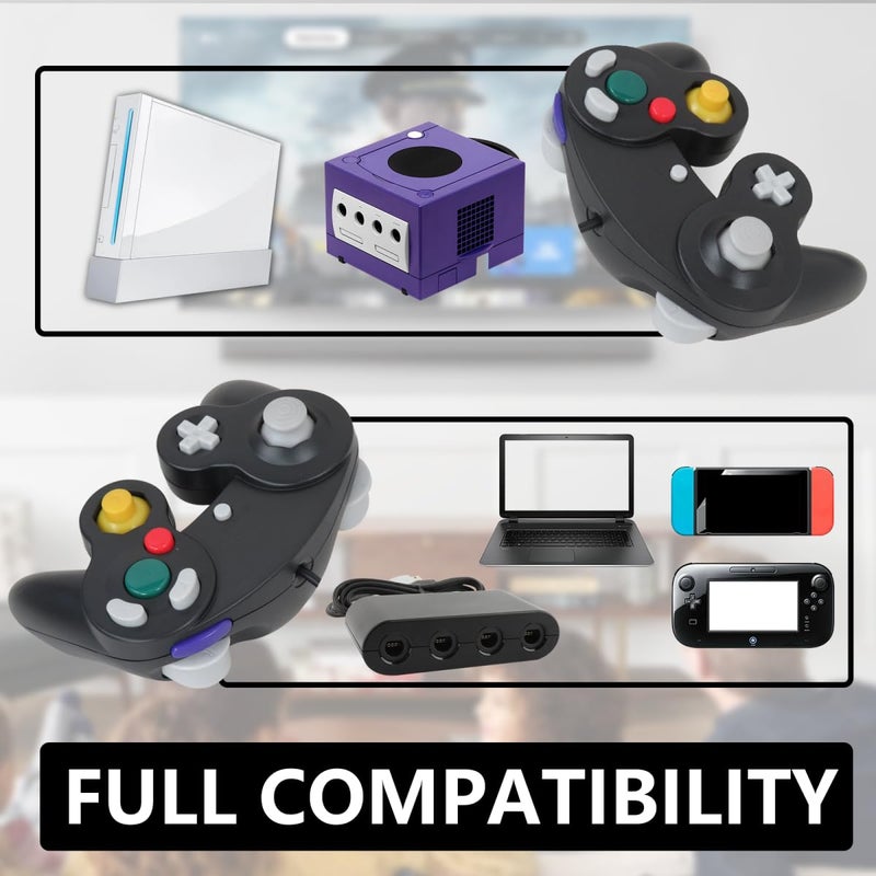 KOGUNXU 2 حزمة من جهاز تحكم على طراز GameCube لـ Wii و NGC مع عصا تناظرية محسنة وردود فعل الاهتزاز باللون الأسود - Image 4