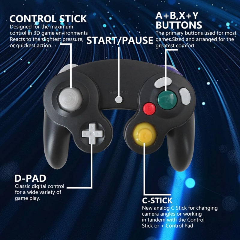 KOGUNXU 2 حزمة من جهاز تحكم على طراز GameCube لـ Wii و NGC مع عصا تناظرية محسنة وردود فعل الاهتزاز باللون الأسود - Image 3