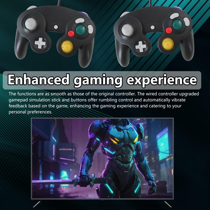 KOGUNXU 2 حزمة من جهاز تحكم على طراز GameCube لـ Wii و NGC مع عصا تناظرية محسنة وردود فعل الاهتزاز باللون الأسود - Image 5