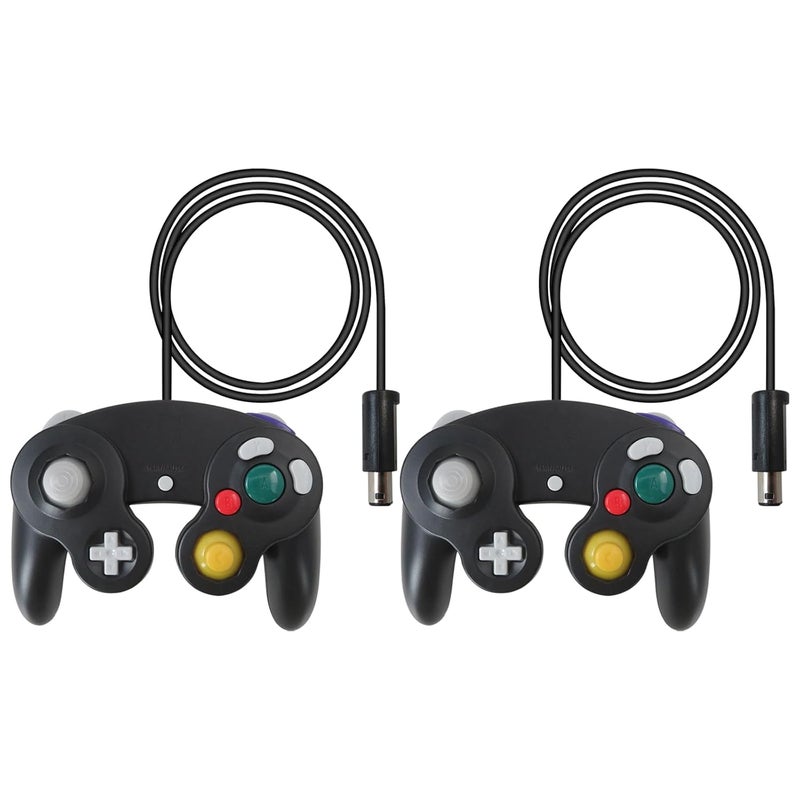 KOGUNXU 2 حزمة من جهاز تحكم على طراز GameCube لـ Wii و NGC مع عصا تناظرية محسنة وردود فعل الاهتزاز باللون الأسود - Image 1