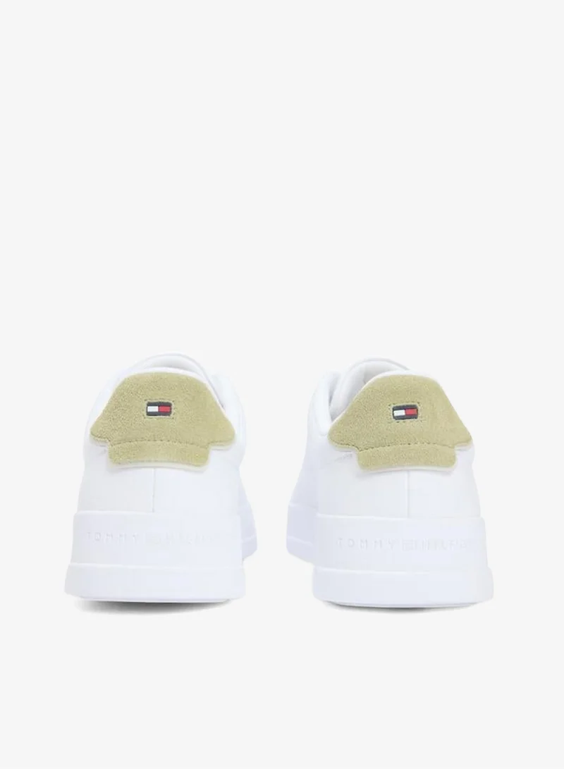 TOMMY HILFIGER White/Succulent Green Court Low Top Lace Up Sneakers for Men | Best Price UAE