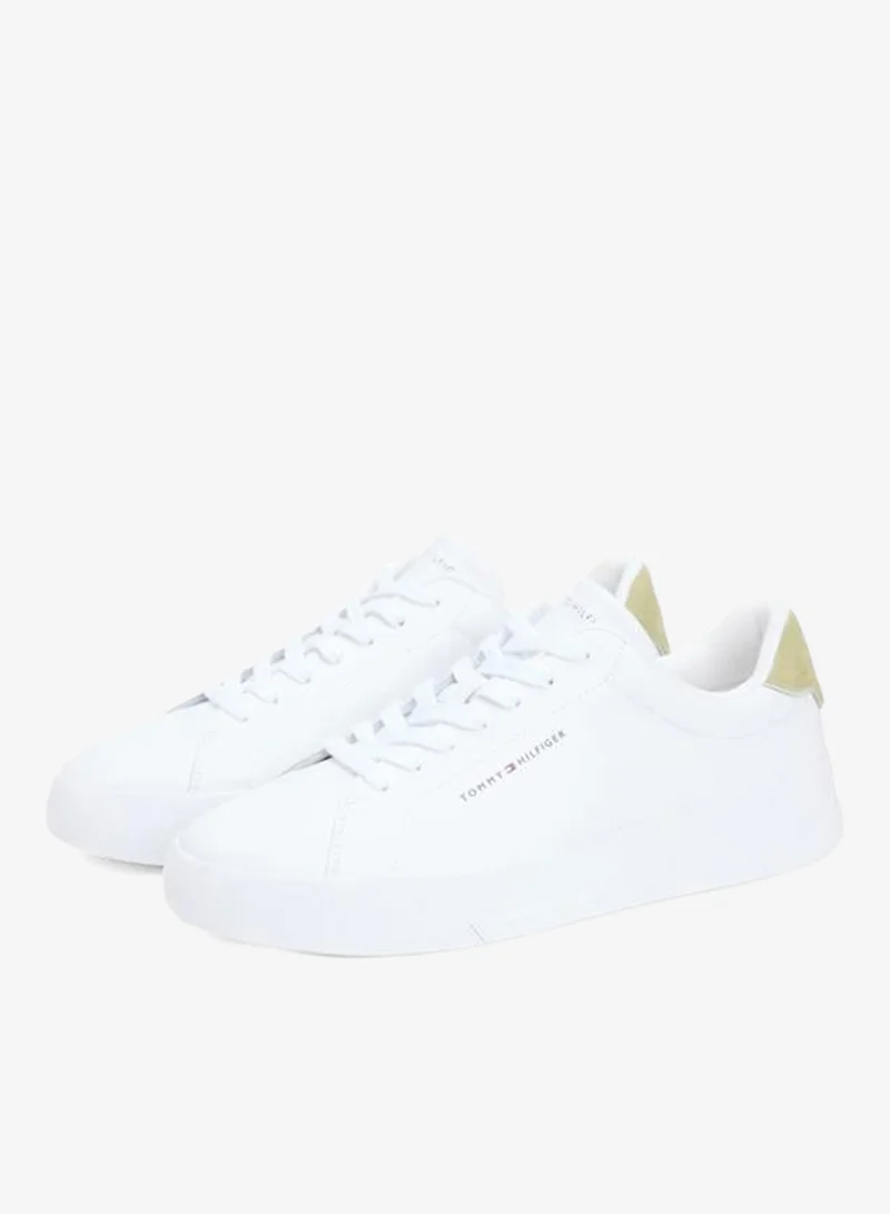 TOMMY HILFIGER White/Succulent Green Court Low Top Lace Up Sneakers for Men | Best Price UAE