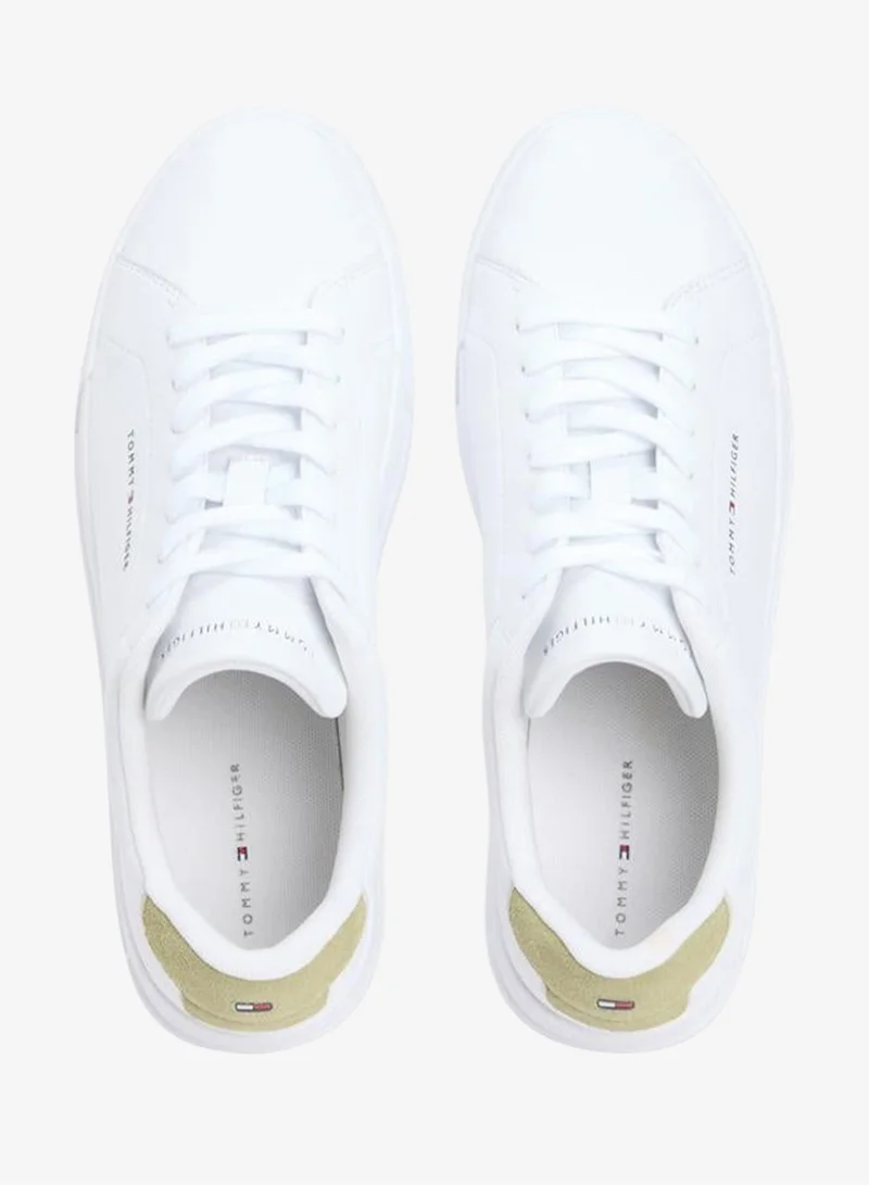 TOMMY HILFIGER White/Succulent Green Court Low Top Lace Up Sneakers for Men | Best Price UAE