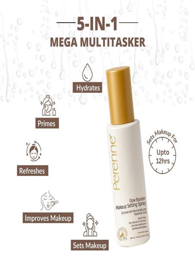 Perenne Glow Booster Makeup Setting Spray with Hyaluronic acid, Aloe vera and Niacinamide| Natural Dewy Finish| Hydrating| Long Lasting Makeup Fixer|Alcohol Free| Paraben Free (100 ml) - Image 4