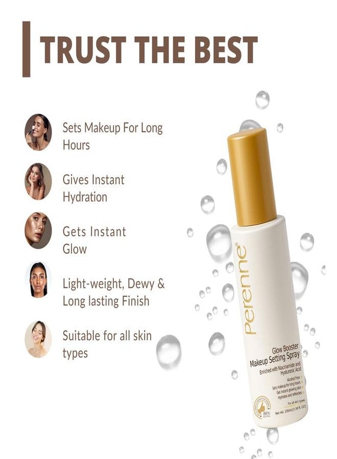 Perenne Glow Booster Makeup Setting Spray with Hyaluronic acid, Aloe vera and Niacinamide| Natural Dewy Finish| Hydrating| Long Lasting Makeup Fixer|Alcohol Free| Paraben Free (100 ml) - Image 5