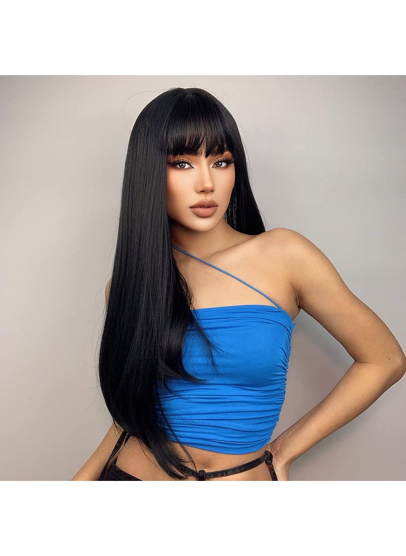 MAGQOO MAGQOO Black Wig with Bang Long Straight Black Wigs for Women Girls Heat Resistant Hight Density Synthetic Wigs Black 