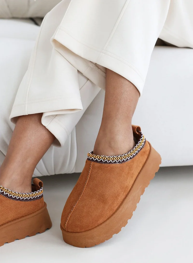 Where's That From 'Freeze' Flatform Embroidered Low Ankle Slipper Boots