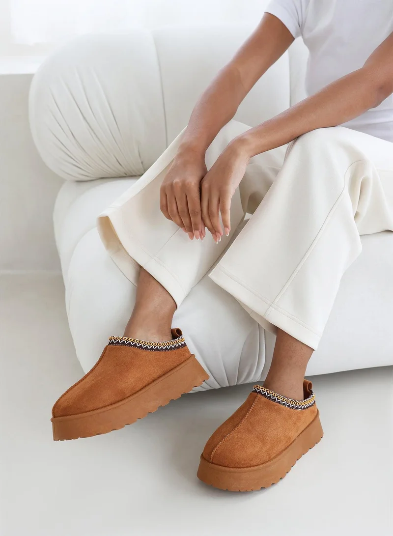 Where's That From 'Freeze' Flatform Embroidered Low Ankle Slipper Boots