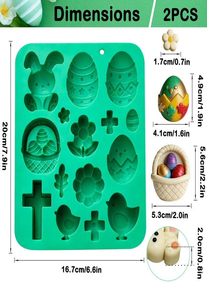 Wavlakth Easter Silicone Chocolate Molds 2-Pack, 30 Cavity Bunny Egg Flower Basket Baking Molds for Candy Cake Pop Rabbit Jello Cookie Ice Cube Resin Soap Candle Mould for Easter St Patrick's Day Spring Treats - Image 2
