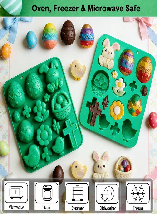 Wavlakth Easter Silicone Chocolate Molds 2-Pack, 30 Cavity Bunny Egg Flower Basket Baking Molds for Candy Cake Pop Rabbit Jello Cookie Ice Cube Resin Soap Candle Mould for Easter St Patrick's Day Spring Treats - Image 4