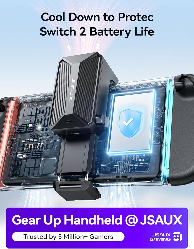 JSAUX Cooling Fan for Switch 2, Cool Down Accessories Compatible with Switch 2 (Stepless Adjustable Fan Speed/18W PD Fast Charging), Cools to Enhance Performance & Extend handheld console Battery Life - Image 3