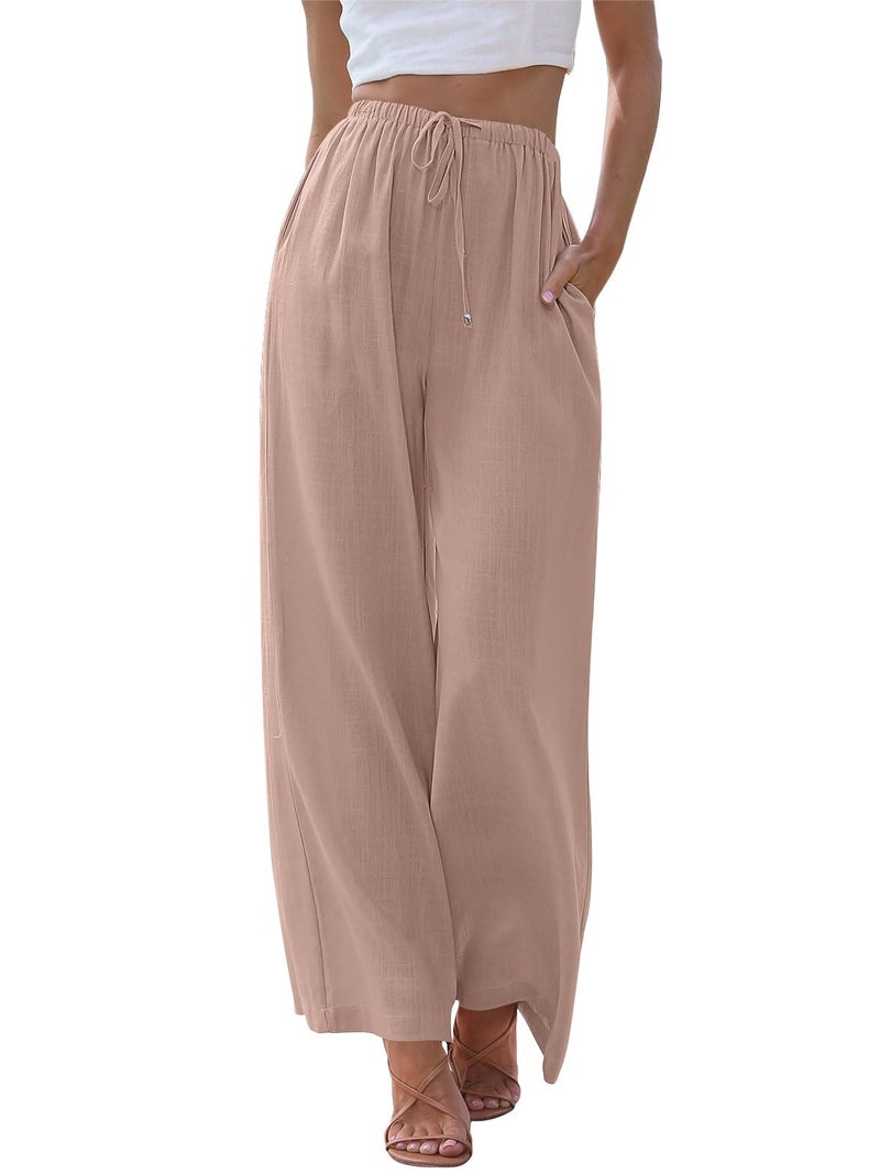 LILLUSORY Linen Wide Leg Pants Womens Palazzo Flowy Beach Vacation 2026 Summer Spring Fashion Outfits Clothes Clothing Trendy Skirts Cute Resort Wear Cruise High Waisted Boho Travel Trousers Pockets - Image 1