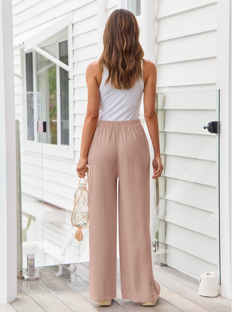 LILLUSORY Linen Wide Leg Pants Womens Palazzo Flowy Beach Vacation 2026 Summer Spring Fashion Outfits Clothes Clothing Trendy Skirts Cute Resort Wear Cruise High Waisted Boho Travel Trousers Pockets - Image 4