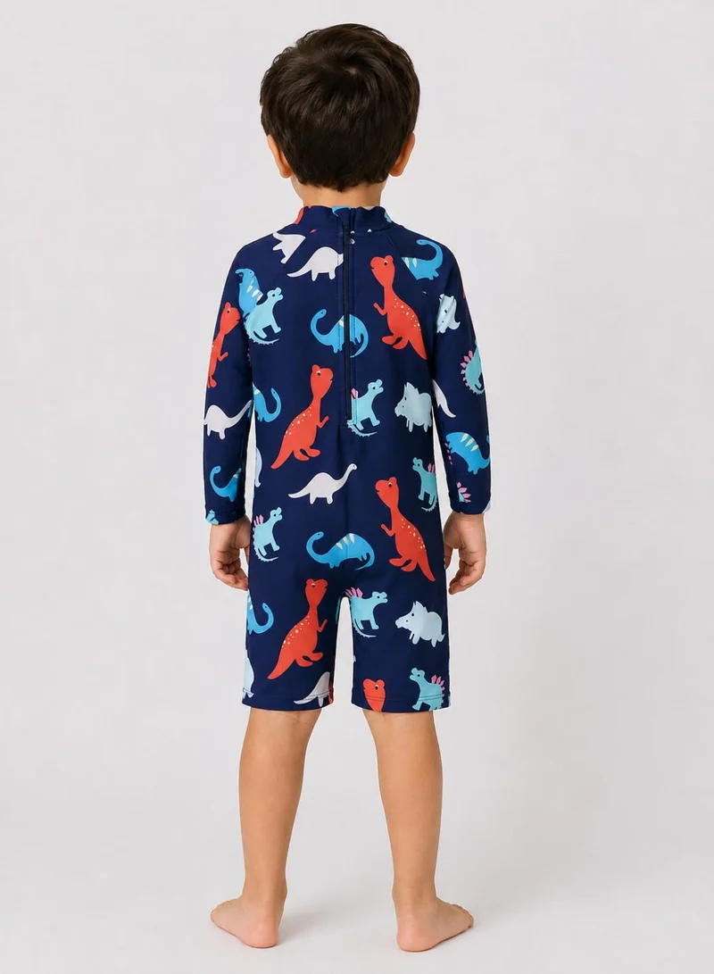 Babyqlo Boys Navy Dinosaur Print One Piece Swimsuit