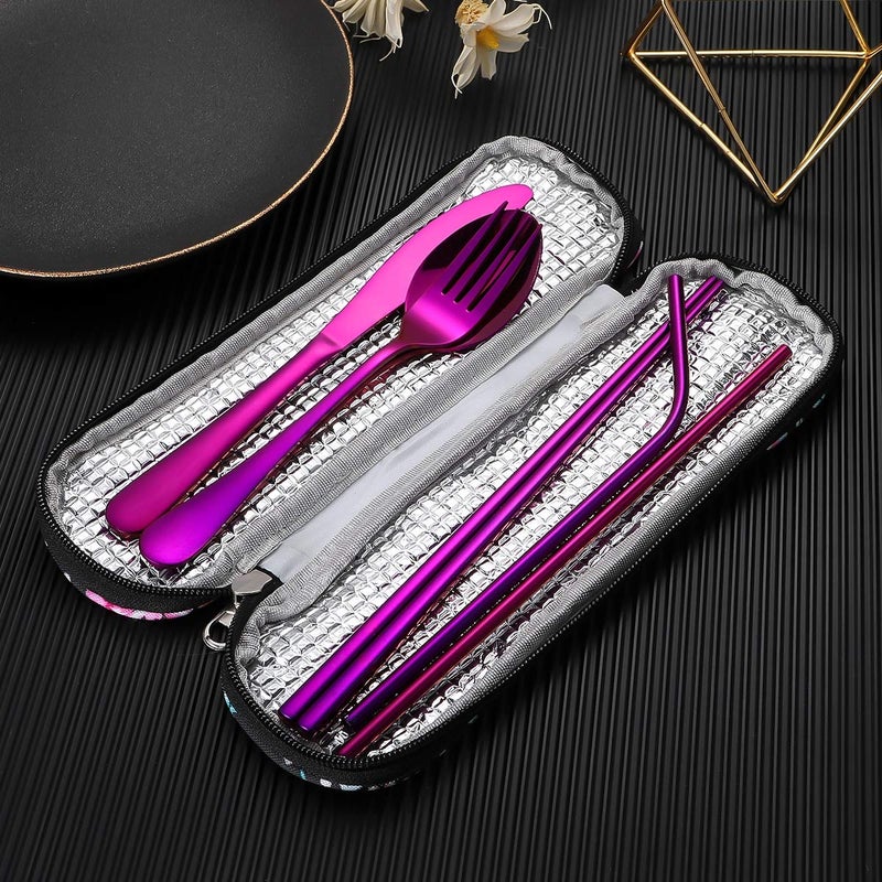 Topbooc Travel Utensils,Reusable Silverware Set To Go Portable Cutlery Set with a Waterproof Carrying Case for Lunch Boxes Workplace Camping Picnic (Purple) - Image 4