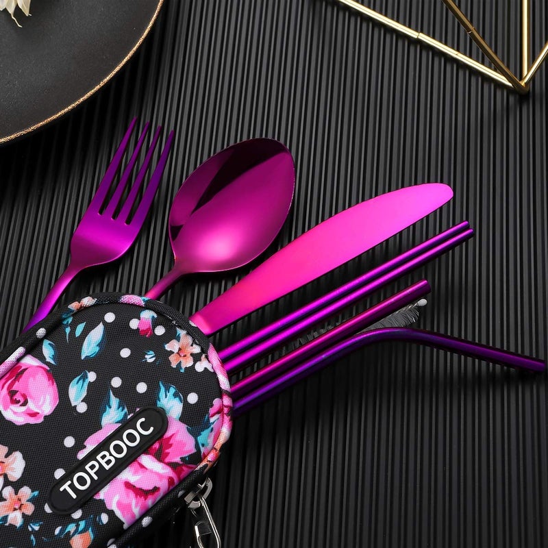 Topbooc Travel Utensils,Reusable Silverware Set To Go Portable Cutlery Set with a Waterproof Carrying Case for Lunch Boxes Workplace Camping Picnic (Purple) - Image 5