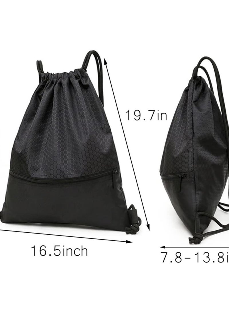 Generic Drawstring Backpack Bag, Waterproof Draw String Back Sack with Zip Pocket, Gym Drawstring Bags Swim Bag for Men Women - Image 3