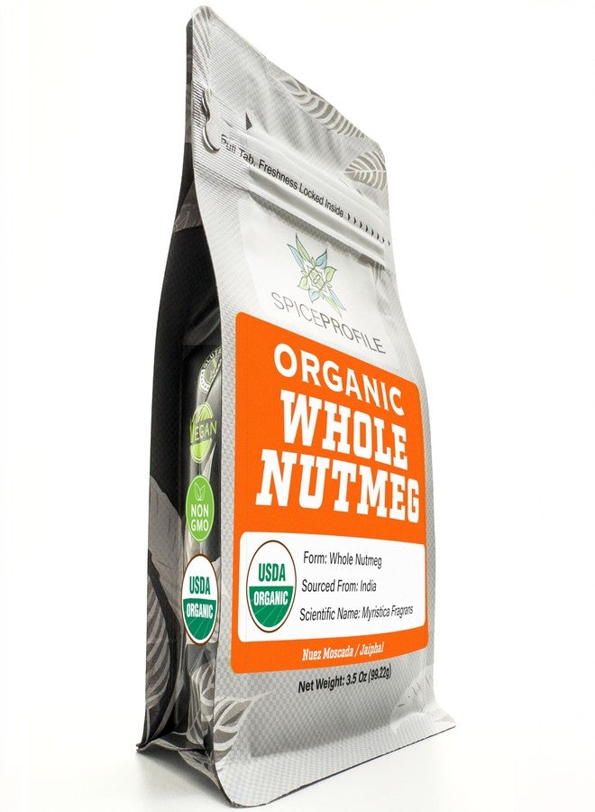 Spice Profile USDA Organic Whole Nutmeg, Lab Tested for Heavy Metals, Resealable 3.5 oz Pouch, Jaiphal, Nuez Moscada - Image 1