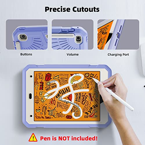 TSQQST iPad mini Case 5th Generation for Kids with Pencil Holder | iPad mini 5 Case with Glass Screen Protector 2019 | Shockproof Rugged Case for iPad mini 4 Case with Stand | Purple - Image 5