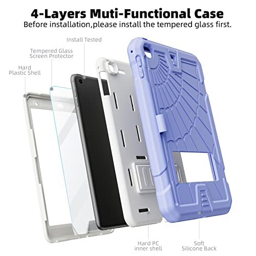 TSQQST iPad mini Case 5th Generation for Kids with Pencil Holder | iPad mini 5 Case with Glass Screen Protector 2019 | Shockproof Rugged Case for iPad mini 4 Case with Stand | Purple - Image 3