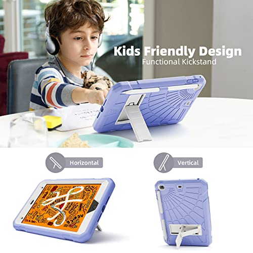TSQQST iPad mini Case 5th Generation for Kids with Pencil Holder | iPad mini 5 Case with Glass Screen Protector 2019 | Shockproof Rugged Case for iPad mini 4 Case with Stand | Purple - Image 4