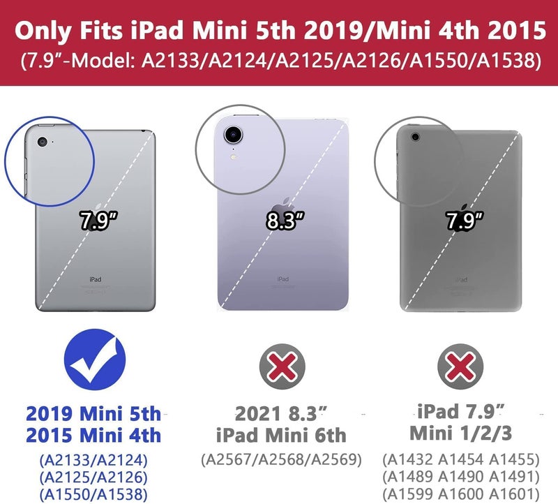 TSQQST iPad mini Case 5th Generation for Kids with Pencil Holder | iPad mini 5 Case with Glass Screen Protector 2019 | Shockproof Rugged Case for iPad mini 4 Case with Stand | Purple - Image 2