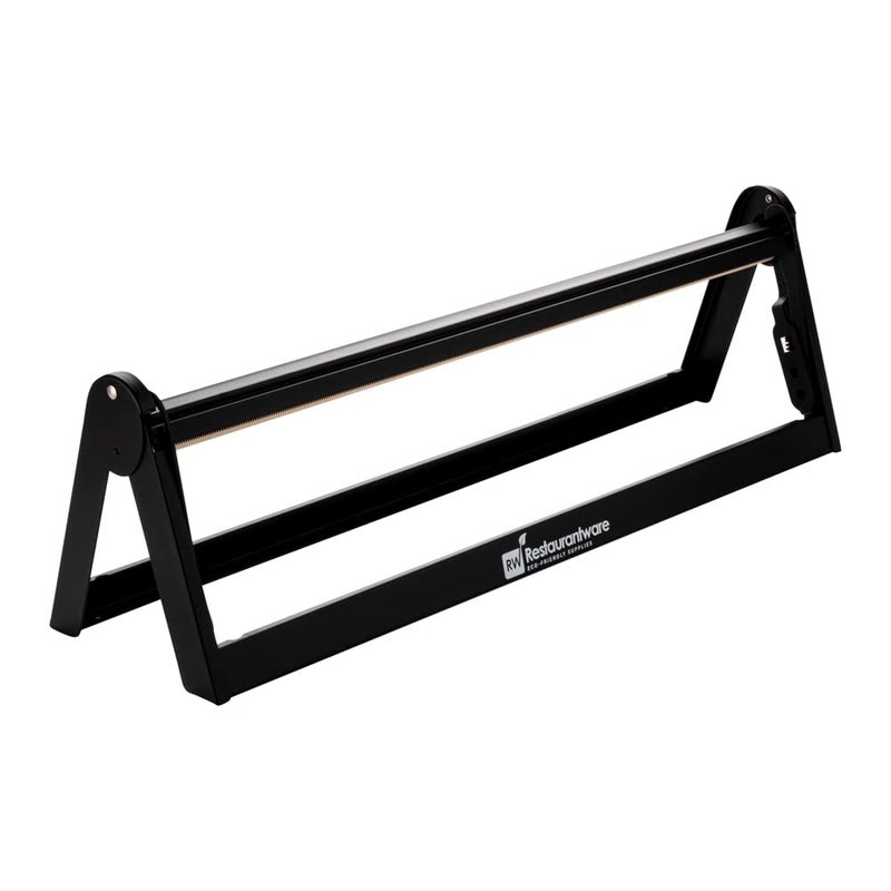 Restaurantware حامل ورق التغليف من رستورانت وير RW بحجم 26.2 × 6.7 × 8 بوصة - قابل للتعليق على الحائط مع سكين مسنن وأقدام مطاطية وقاعدة قطع ورق فولاذية سوداء متعددة الاستخدامات لورق الجزار بحجم 24 بوصة - Image 2