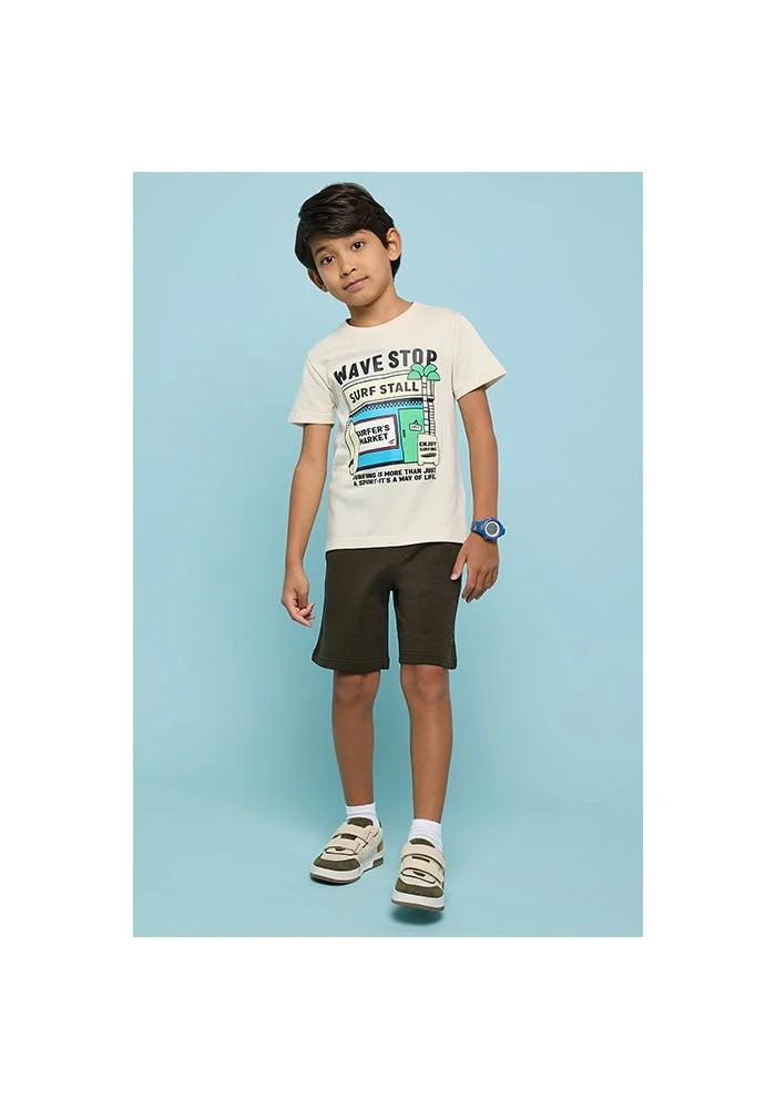 أر أند بي Printed T-Shirt with Crew Neck and Short Sleeves