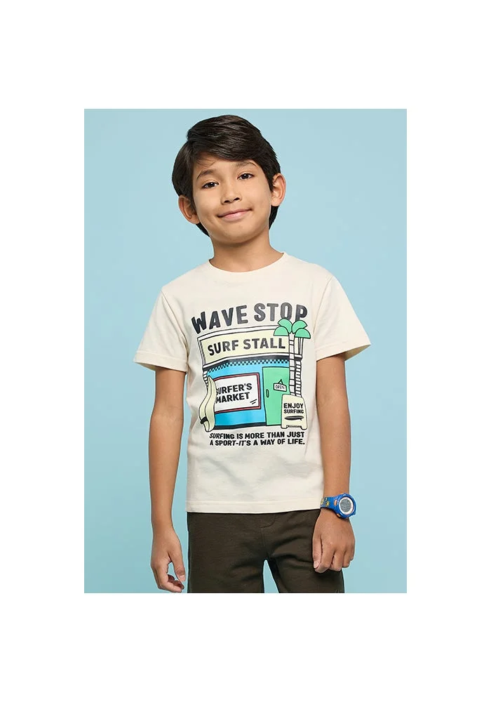 أر أند بي Printed T-Shirt with Crew Neck and Short Sleeves