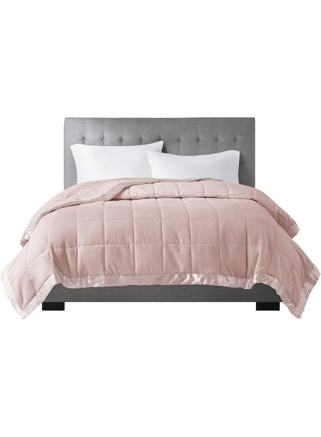 madison park Madison Park Windom Down Alternative Blanket Premium 3M Scotchgard Moisture Wicking Treatment Lightweight and Soft Bed Cover For All Season Satin Trim Blush FullQueen  - Image 4